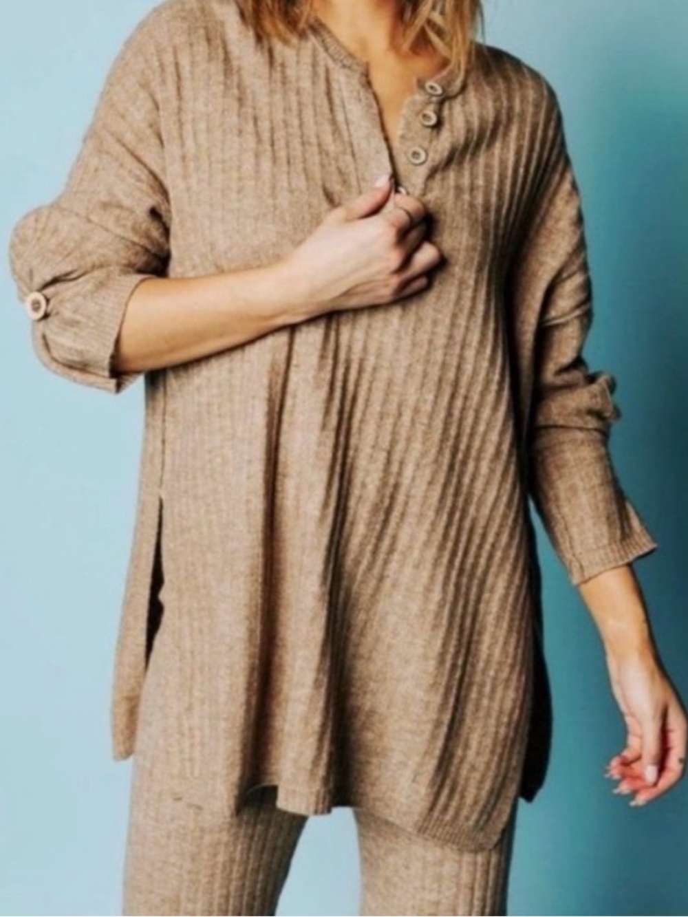 Free People Around The Clock Pullover Sweater in Tan Medium